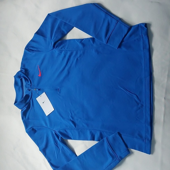Nike Running Shirt Womens Blue Dri-Fit 1/2 Zip Mock Neck Long Sleeve Size L - Picture 2 of 10